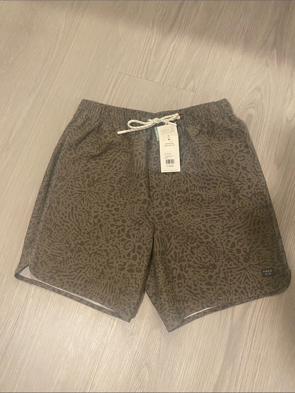 Men's Free Fly Reverb Olive Green Patterned Shorts with Drawstring